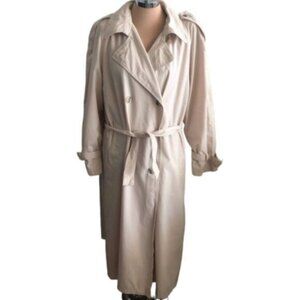EUROMODE Woman's Vintage Classic Trench Coat Long Belted Cream Ivory Sz.42